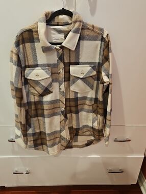 Thread & Supply Plaid Teddy Jacket in Cream, Brown and Gray